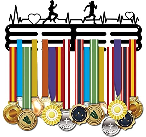 SUPERDANT Running Medal Holder ECG Pattern Medallas Display Hanger para Competición Medal Holder Display Wall Hanging 40x15cm