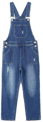 KIDSCOOL SPACE Salopette In Jeans Da Ragazzo, Salopette Con Pettorina Grande Semplice In Denim Morbido Ed Elastico, Blu, 5-6 Anni