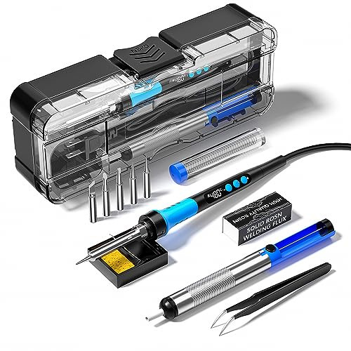Soldering Iron Kit, 90W 110V LCD digital soldering gun，12-in-1 Soldering Iron Kit Tool，Temperature adjustable from 180-480°C，5 soldering tips，soldering wire，soldering paste，soldering pump