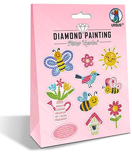 Ursus 43500010 – Diamond Painting Sticker Garden för att designa klistermärken med gnistrande diamanter, 2 klistermärkesark ca 15 x 10 cm, med tillbehör