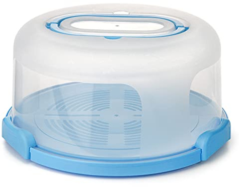 Spesh Cake Carrier for Up to 10 Inch Cake Round Cake Box with Handle-Blue | Plastic Cake Storage Container Clear Portable Cake Carrier Holder with 3 Secure Clips for Cakes, Pies, Pastries - Ø30xH15cm