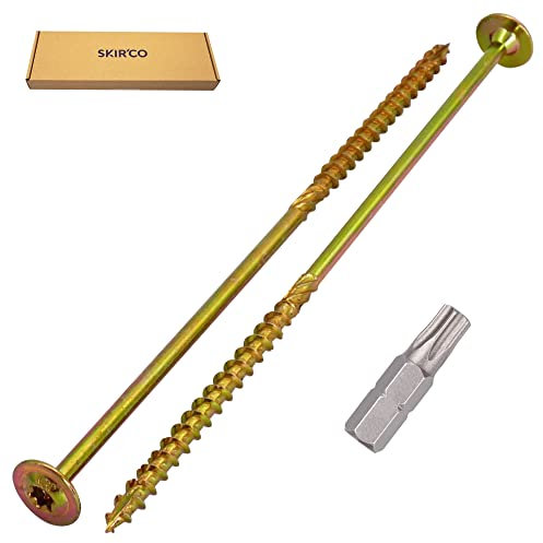 SKIR'CO (15 uds.) Tornillos para madera amarillos de 6,0 x 180 mm de acero galvanizado, cabeza de oblea Torx, tipo 17, parcialmente roscados