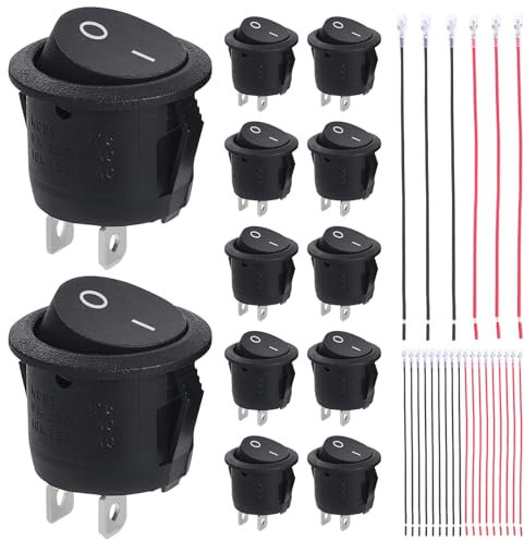 Kyrio 12pcs Wippschalter Kippschalter Rund 6A/250V 10A/125V 2 Polig Runde Schalter Wippschalter für Auto Lampe Tischleuchte Boot Haushaltsgeräte (styleB-Terminal)