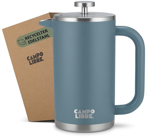 Campo Libre.® GIORGIO – French Press in Acciaio Inossidabile, Doppia Parete Isolata – Caffettiera Francese con Filtro di Ricambio – Lavabile in Lavastoviglie – Blu, 1000ml, 1l