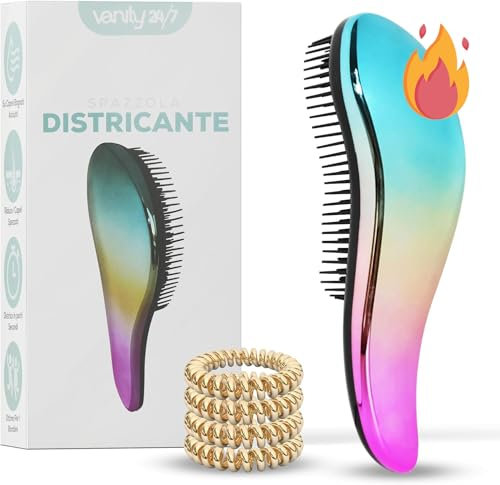 Spazzola Districante Per Tutti Tipi Di Capelli, Fini, Spessi, Ricci, Lisci Asciutti o Bagnati, Spazzola Per Capelli Scioglienodi per Donna, Uomo, Ragazzi e Bambini + 3 Elastici A Spirale Per Capelli.