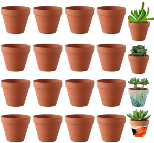 TGKYK Pot Terre Cuite, 16 Pièces 6cm Pots en Terre Cuite avec Trou Dévacuation, Petit Pot de Fleur, Pot de Fleur Terre Cuite pour la Culture de Plantes, la Décoration Intérieure et Extérieure