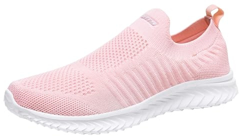 Mens Walking Sneakers, Running Shoes Womens Wide Fit Summer Soft Sole Casual Shoes Lightweight Mesh Shoes Mens Mesh Breathable Flyweave Casual Running Sneakers Wide Fit Trainers Ladies Pink