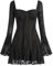 IBAKOM Women's Sexy Mini Dress Vintage Long Bell Sleeve Corset Dress Floral Lace Ruffle A Line Flowy Party Dress Black L