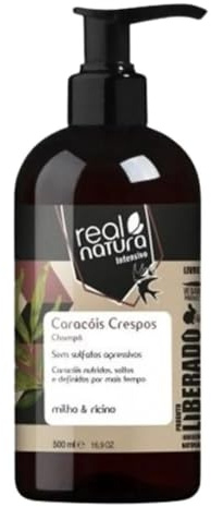Real Natura - Champú Caracóis Crespos - Definición y Suavidad - Hidratación Balanceada - Sin Sulfatos - Protección y Brillo - 500 ml