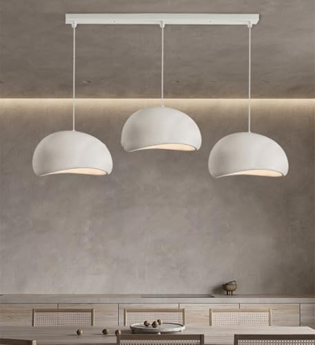 Suspension Luminaire 3 Lampes Wabi-Sabi Lustre Blanc Mat Style Japonais