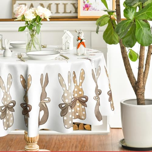 Artoid Mode Tovaglia pasquale a forma di coniglio, coniglio, carote, rotonda, 120 cm, stagionale, primavera, antimacchia, biancheria da tavola, decorazione per feste