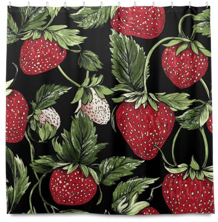 miaozhen Tenda da doccia impermeabile lunga 182 x 182 cm con gancio rosso fragola tessuto in poliestere lavabile in lavatrice chic tenda fodera per hotel bagno Cortina para ba?o