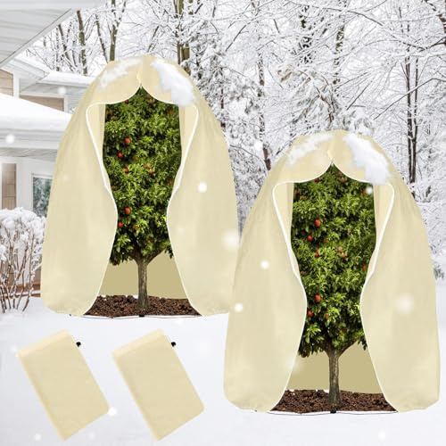 LAISLLA Funda para Plantas, 250 x 360CM Cubiertas de Protección contra Heladas de Plantas, Cubre Plantas Invierno con Cordón y Cremallera, para Todo Tipo de Árboles Plantas 2 Piezas