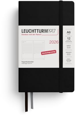 LEUCHTTURM1917 372597 dagkalender ficka (A6) 2026, 12 månader, svart, tyska
