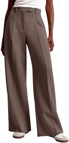 Generisch Pantaloni Eleganti da Donna per Abito Casual, Business con Tasche, Gamba Larga, Alta Vita, Pantaloni in Maglia, Stile Palazzo per Donna per il Quotidiano e il Lavoro, cachi, M