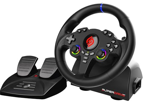 SUBSONIC – Superdrive 220 RS-5 Lenkrad – PS5-LED-Rennlenkrad mit zwei Joysticks, 180°-Drehung, Pedalen und Schaltwippen. Kompatibel mit PS5 und PC – Schwarz