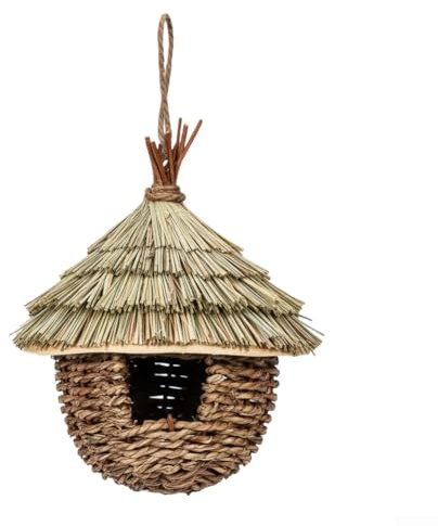 Uccello di paglia intrecciato a mano per decorazione del giardino e del patio, offre uno spazio naturale e confortevole per uccelli canori