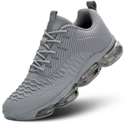 Men's Air Cushion Running Shoes Fashion Sneakers Non Slip Workout Casual Sport Cross Trainers Gym Training Comfortable Walking Shoes Grey