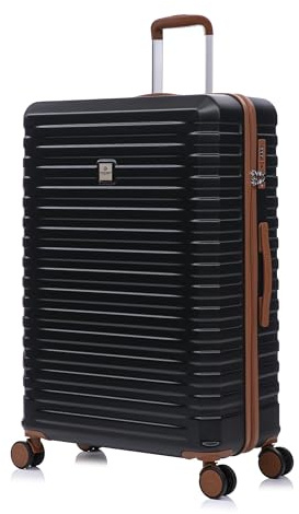 Rocklands Large Suitcase Hard Shell Lightweight 4 Dual Spinner Wheels Trolley Luggage Suitcase Hold Check in Luggage TSA Combination Lock (Black, Large 28)