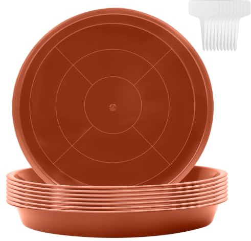 Molirex 8 stycken blomkrukor, underlägg, runda med 10 etiketter, plastblomunderlägg, växter, underlägg för blomkrukor, inomhus- och utomhusväxter, röd – Ø 30 cm