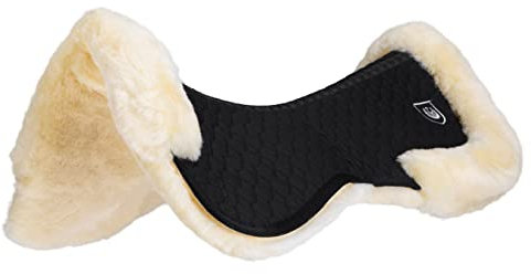 Werner Christ Lammfell Sattelpad Rand Kombi anatomische Sattelkissen aus echtem medizinischem Fell ohne Klettstrupfen, in schwarz, Größe: Warmblut