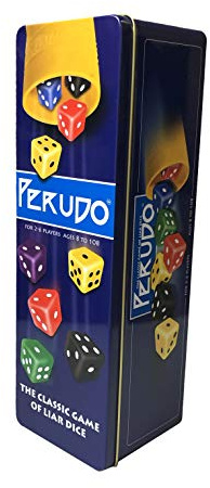 Perudo Vertical Dice Game – Classic Bluffing Dice Game for 2-6 Players | Portable Tin Set | Family & Travel Game (Ages 8+)