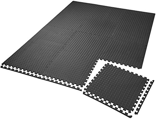 tectake® Tapis de Sport, 12 Dalles Mousse 61 x 61 x 1 cm, Mousse EVA, Tapis de Gym, Isolant Thermique et Acoustique, Musculation, Fitness, Gym, Yoga, Sol Salle de Sport, Dalle Garage, Tatami, Noir