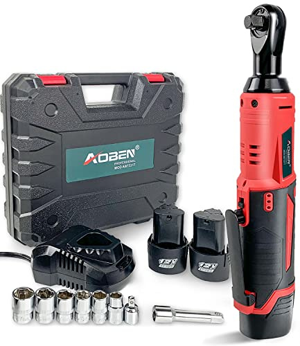 AOBEN Cordless Electric Ratchet Wrench Set, 3/8 12V Power Ratchet Tool Kit With 2 Packs 2000mAh Lithium-Ion Battery And Charger
