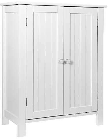 ZENY Bathroom Floor Storage Cabinet with Double Door + Adjustable Shelf, Wooden Organizer Cabinet for Living Room, Bathroom, Bedroom, Modern Home Furniture (White)