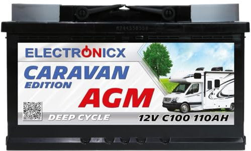 Wohnwagen AGM Batterie 110Ah 12V Mover Wohnwagen & Solarbatterie – 12V 110 Ah Batterien für Camping, Wohnmobil Boot Solaranlage Akku Deep Electronicx.