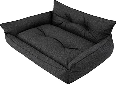 Hundbädd, husdjurssäng, hundsäng, quiltad hundkudde, säng, soffa, hundmadrass, djursäng, hundsoffa, hundmadrass, svart, ekologiskt linne, XL - 82 x 63 cm