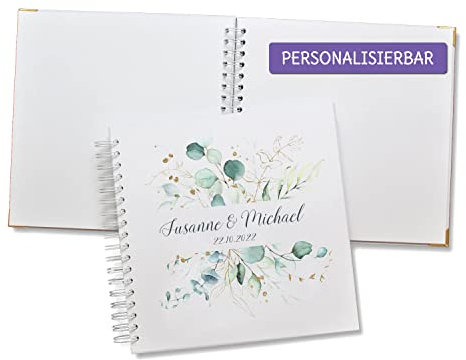 FEENSTAUB Gästebuch Hochzeit, Hochzeitsgästebuch personalisiert [Handmade] Ringbuch made in Austria, Hochzeit Gästebuch blanko, Fotoalbum Eukalyptus, personalisiertes Hochzeitsbuch, Geschenk Hochzeit