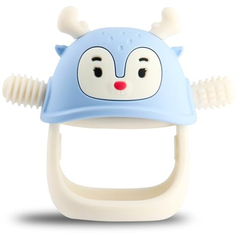 Smily Mia Teething Toys for 0-6Months, Silicone Baby Teethers for 3-6Months, Teething Mitten for 6-12M Baby Teething Relief, Hand Teethers for Infants, Ocean Blue