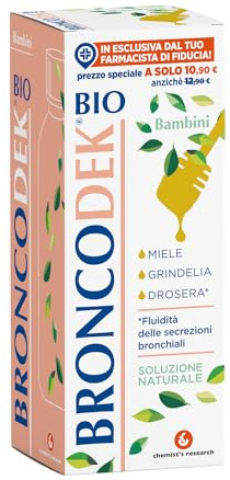 CHEMIST'S RESEARCH BRONCODEK BIO BAMBINI | Sciroppo Tosse Bambini Naturale con Miele d'Acacia, Grindelia e Drosera, Favorisce la Fluidità delle Secrezioni Bronchiali e Vie Respiratorie |Flacone 200 ml