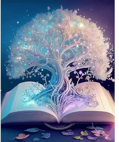 Diamond Painting Árbol de la Vida Blanco 5D, Pintura De Diamante Manualidades Adultos DIY Cristal, Kit de Punto Cruzado, Decoración de Pared Para el Hogar, árbol 30x40 cm