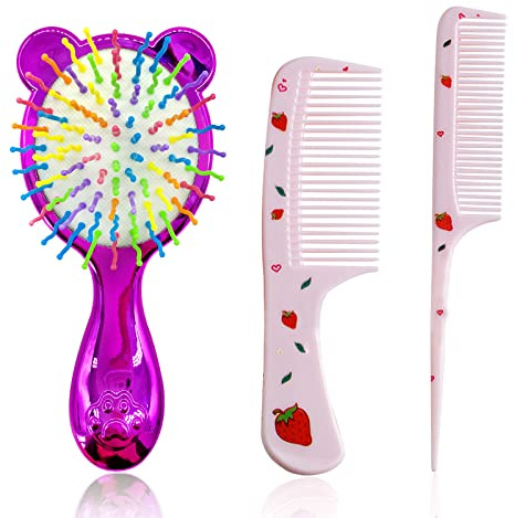 Brosse Cheveux Enfant, 3 Pz Spazzola per Capelli Bambina Set Spazzola per Capelli Ragazza Carino Spazzola Districante per Capelli Bambini Tasca Spazzola Capelli Bambina per Ragazze Wet Dry Hair