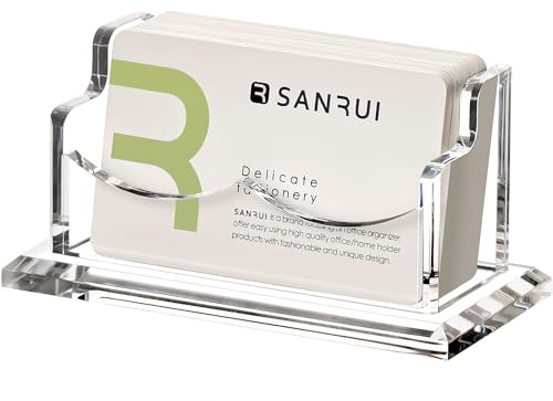 SANRUI Acrylic Business Card Holder for Desk - Single Clear Name Card Display Stand & Organiser - Premium Thick Desktop Rack for Office, Reception & Exhibitions (Holds 60 Cards)
