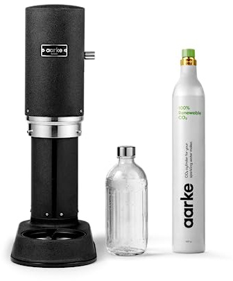 Aarke Carbonator Pro Machine à gazéifier avec bouteille en verre, finition noir mat - cylindre de CO2 AARKE 60 l, 100 pourcent renouvelable