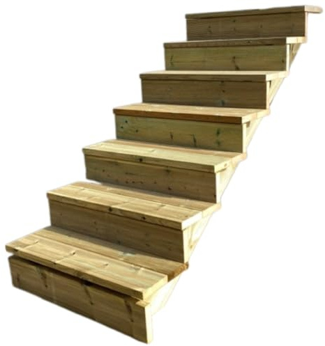 Escalera exterior de madera, de 2 a 7 peldaños, kit listo para usar, de madera, para jardín, balcón y terraza (7 peldaños con contrahuellas, 60 cm)