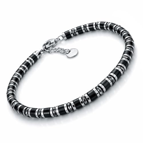 SAGA GIOIELLI® Bracciale Uomo Rondelle Pietre Dure Acciaio (ONICE E CRISTALLI)