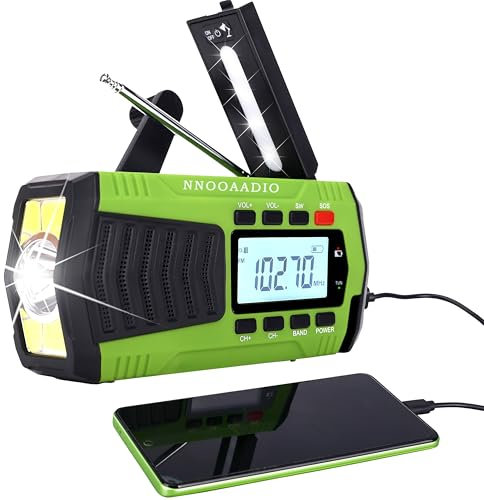 Wind Up Solar Emergency Radio, Hand Crank SW AM FM Weather Radio Portable with 5000mAh Power Bank, SOS Alarm, LCD Display, Flashlight Kit, Reading Lamp, Headphone Audio Type C Charger