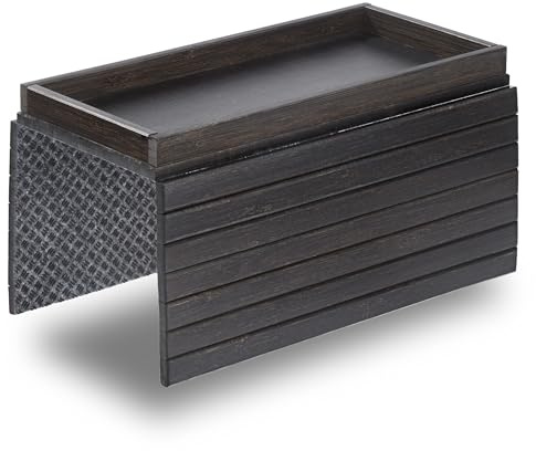DETOR Sofa Armrest Tray with Spacious 31.5 × 14 cm Storage Box, Black-Stained Bamboo Finish, Enhanced Non-Slip Felt Base, Fits Armrests 15.5 cm and Wider
