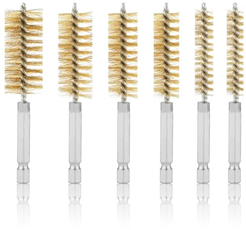 6 Cepillos de Alambre de Cobre, Cepillo de Alambre para Taladro con Vástago Hexagonal Cepillo de Limpieza de Tuberías Cepillo de Alambre Trenzado para Taladro Eléctrico Amoladoras