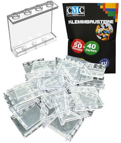 CMC imports 10 x Panel Klemmbausteine Wand Element 1x4x3 Noppen Paneel Fenster Verkleidung City Gebäude Stadt 60581 versch. Farben (Transparent - Clear / 920)