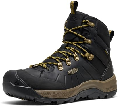 KEEN Men's Revel 4 Mid Height Polar Insulated Waterproof Snow Boots, Black/Lemon Curry, 9.5