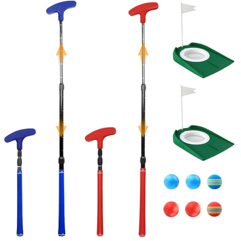Adjustable Golf Putter, Mini Golf Set - 2 Kids Golf Clubs with 6 Golf Balls & 2 Cup with Flag, Two-Way Kids Putter for Right & Left Handed, Battle Golf for Kids for Youth & Junior Golfer