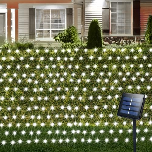 ZAIYW Filet lumineux solaire d'extérieur de 3 m x 2 m, 200 LED à énergie solaire, câble vert, marche/arrêt automatique, étanche, pour balcon, clôture, jardin, cour (blanc froid)