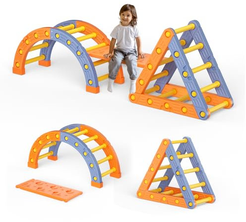Struttura per arrampicata per bambinii, scaletta da arrampicata treppiede in plastica per bambini, set di gioco Montessori per intern (treppiede, arco e sciacquo)