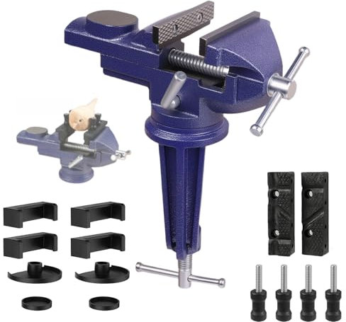 Tornillo de banco giratorio de 360°, 70 mm con mordazas multifuncionales