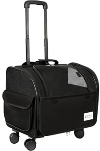 Galatée Borsa Da Viaggio Per Cani Con Ruote Removibili, Trasportino Per Animali Approvato Dalle Compagnie Aeree, Borsa Pieghevole Per Gatti Con Rete Traspirante, Passeggino Per Animali(Nero)